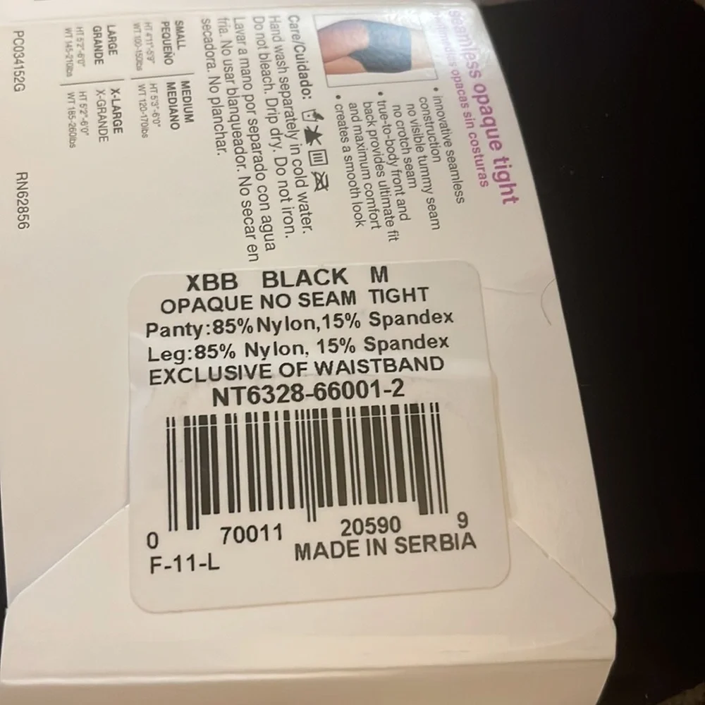 3 pairs No NonsenseOpaque Seamless Tights w\control top size: M Color: XBB Black